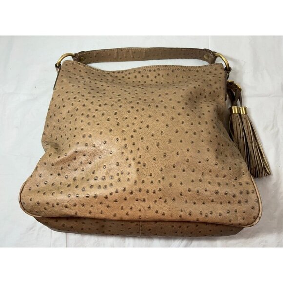 Talbots Light Brown Ostrich Leather Textured Hobo Bag Purse - Picture 5 of 17